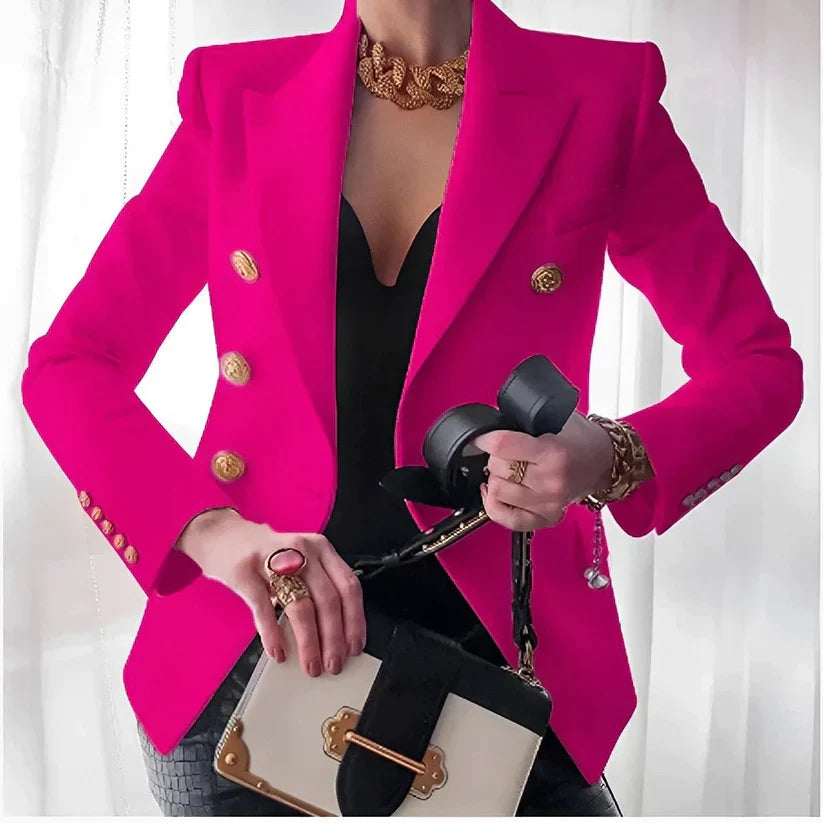 Blazer Femme Noir à Double Boutonnage avec Détails Dorés