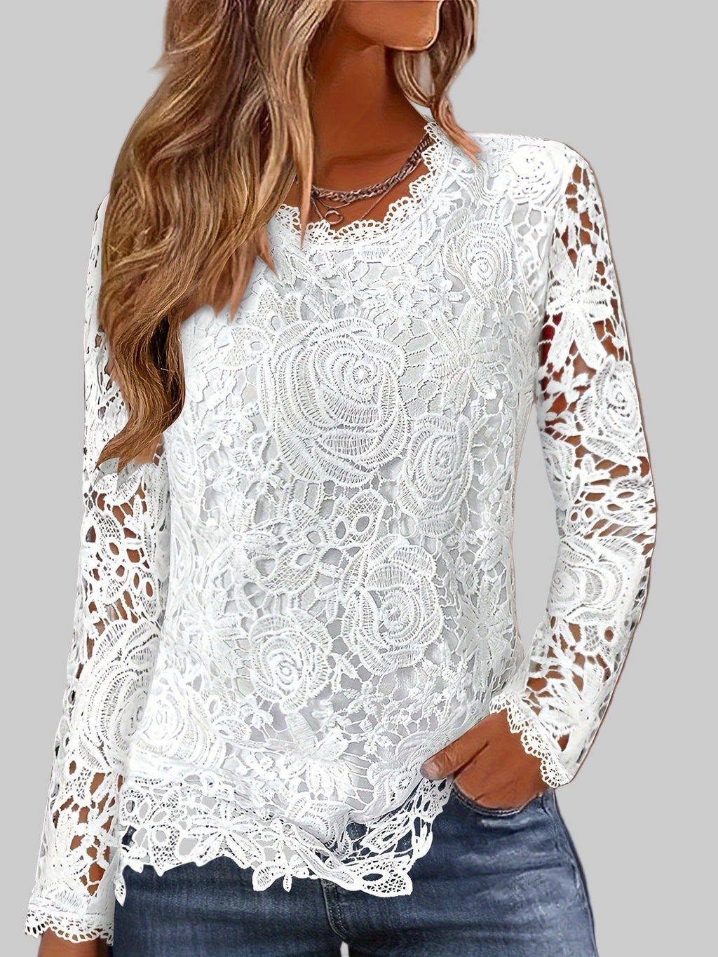 High-neck Blouse with Lace Trim for Women – Lace Neck