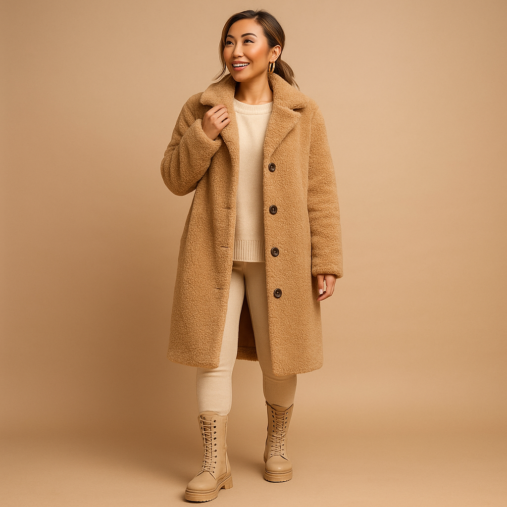 Cappotto Lungo Teddy Beige per Donne – Giacca Ampia per Donne