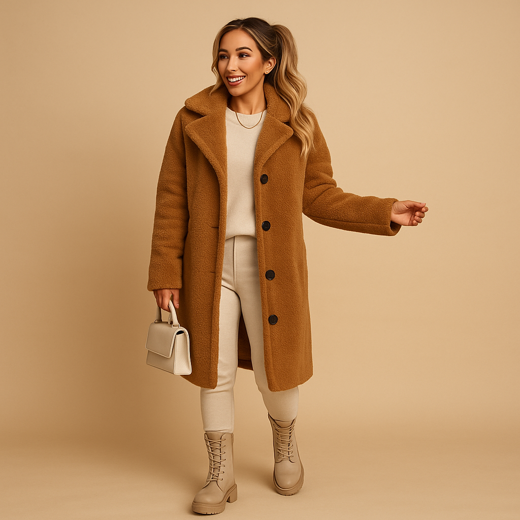 Cappotto Lungo Teddy Beige per Donne – Giacca Ampia per Donne
