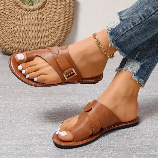 Sandales Orthopédiques Femme Été Quotidien Correction Oignons Voûte Plantaire Cuir Vintage Noir Marron – Oignons Comfort