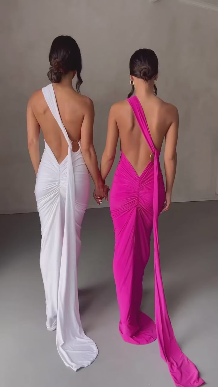 Vestido largo de noche asimétrico con espalda descubierta – Elegante y moldeador