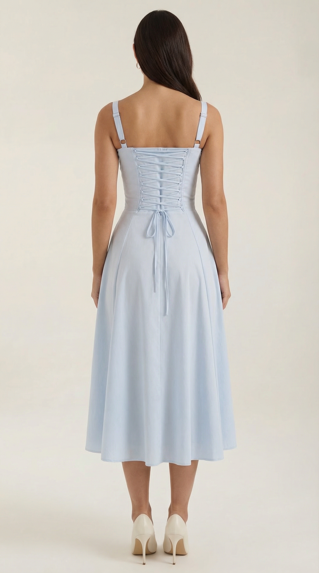 Vestito Midi con Lacci Donna Scollo a Cuore Gonna Svasata Spacco Laterale – Jadélia