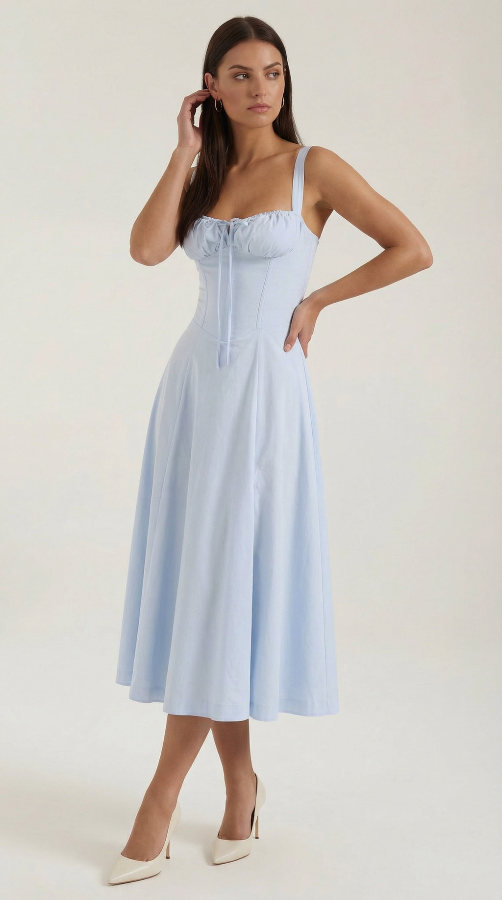 Vestito Midi con Lacci Donna Scollo a Cuore Gonna Svasata Spacco Laterale – Jadélia