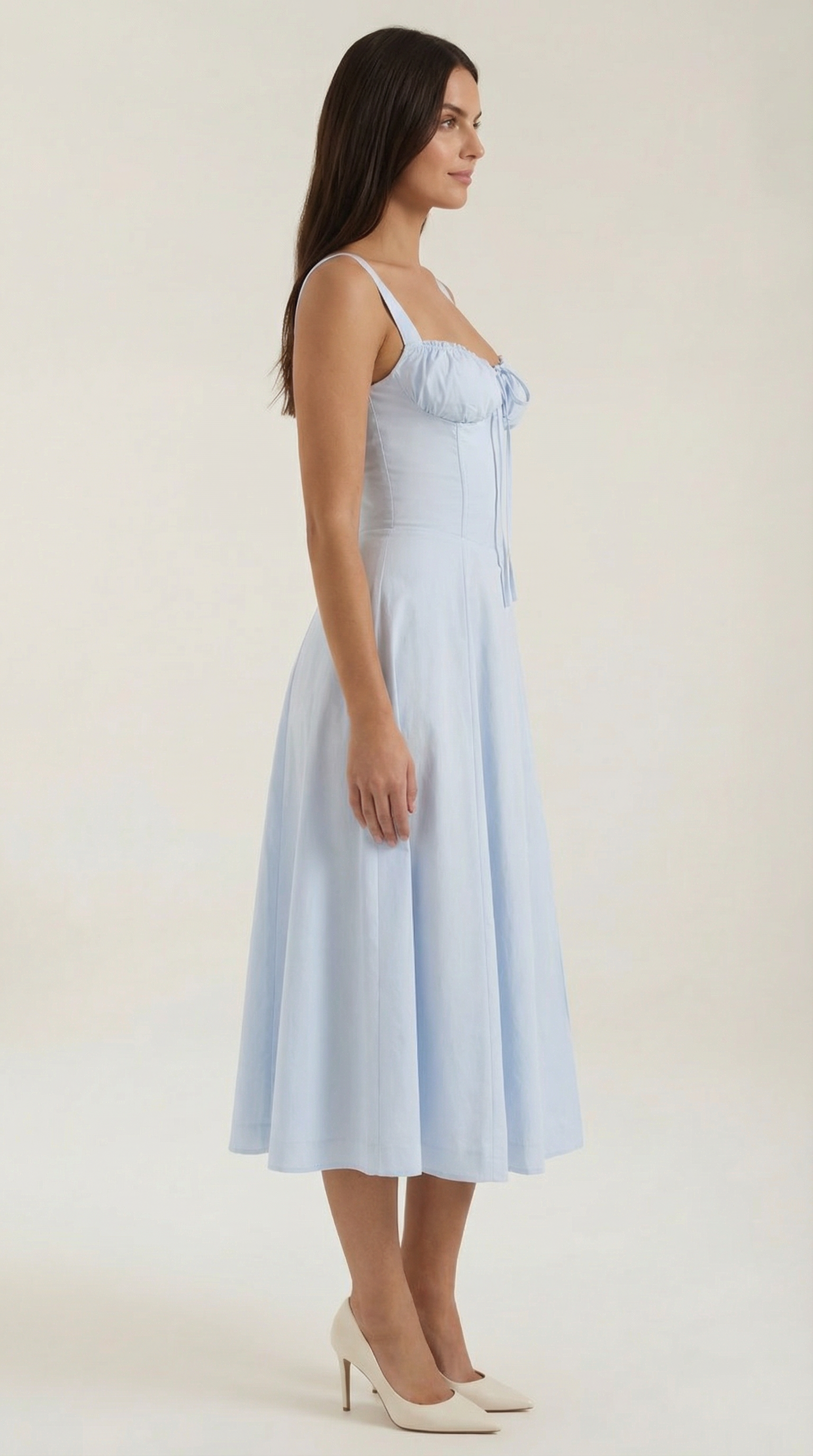 Vestito Midi con Lacci Donna Scollo a Cuore Gonna Svasata Spacco Laterale – Jadélia