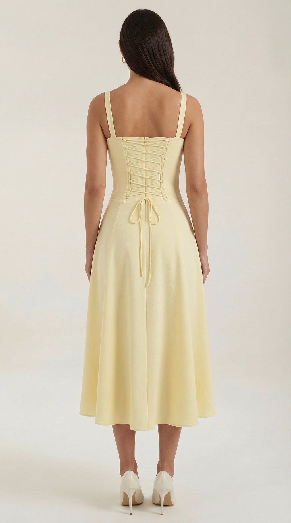 Vestito Midi con Lacci Donna Scollo a Cuore Gonna Svasata Spacco Laterale – Jadélia