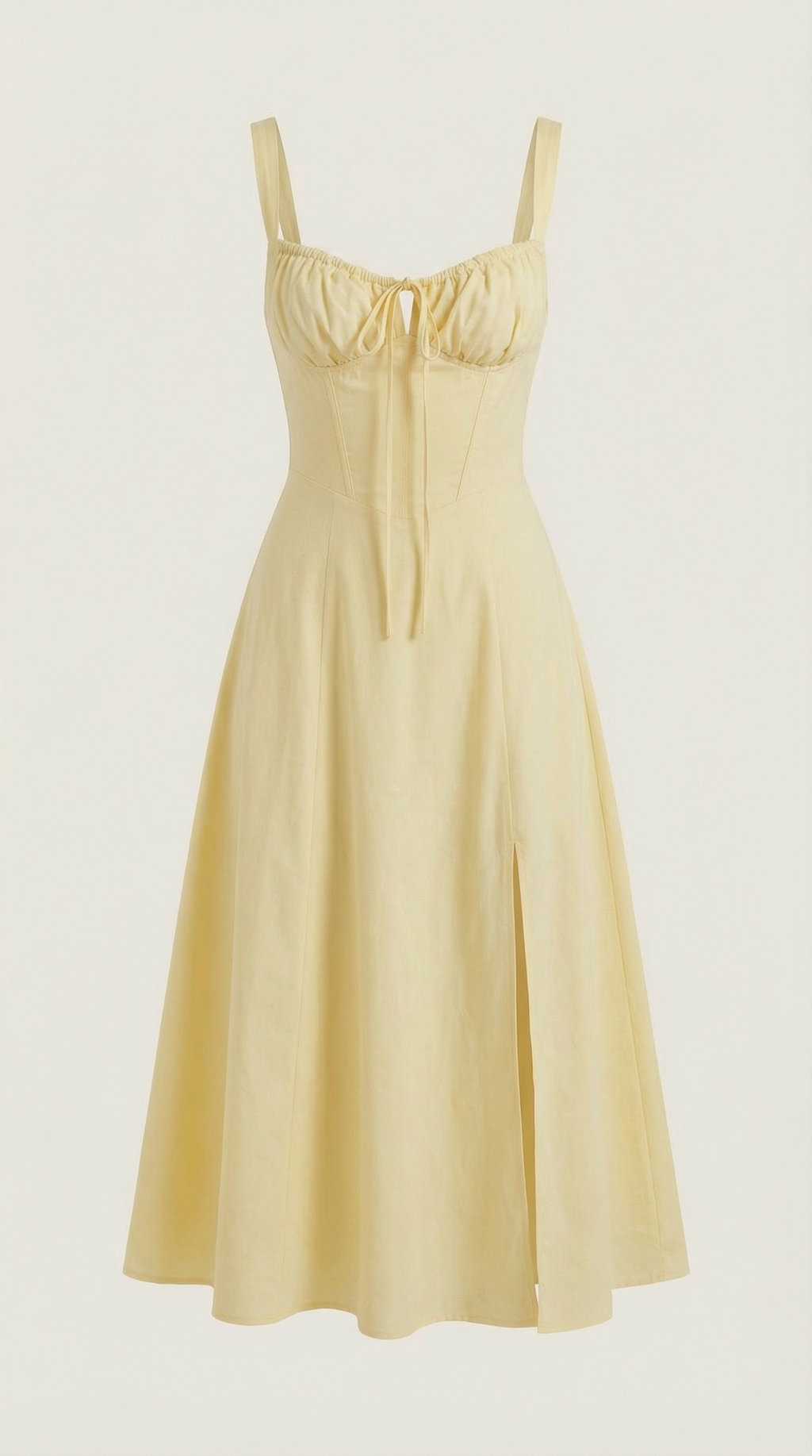 Vestito Midi con Lacci Donna Scollo a Cuore Gonna Svasata Spacco Laterale – Jadélia