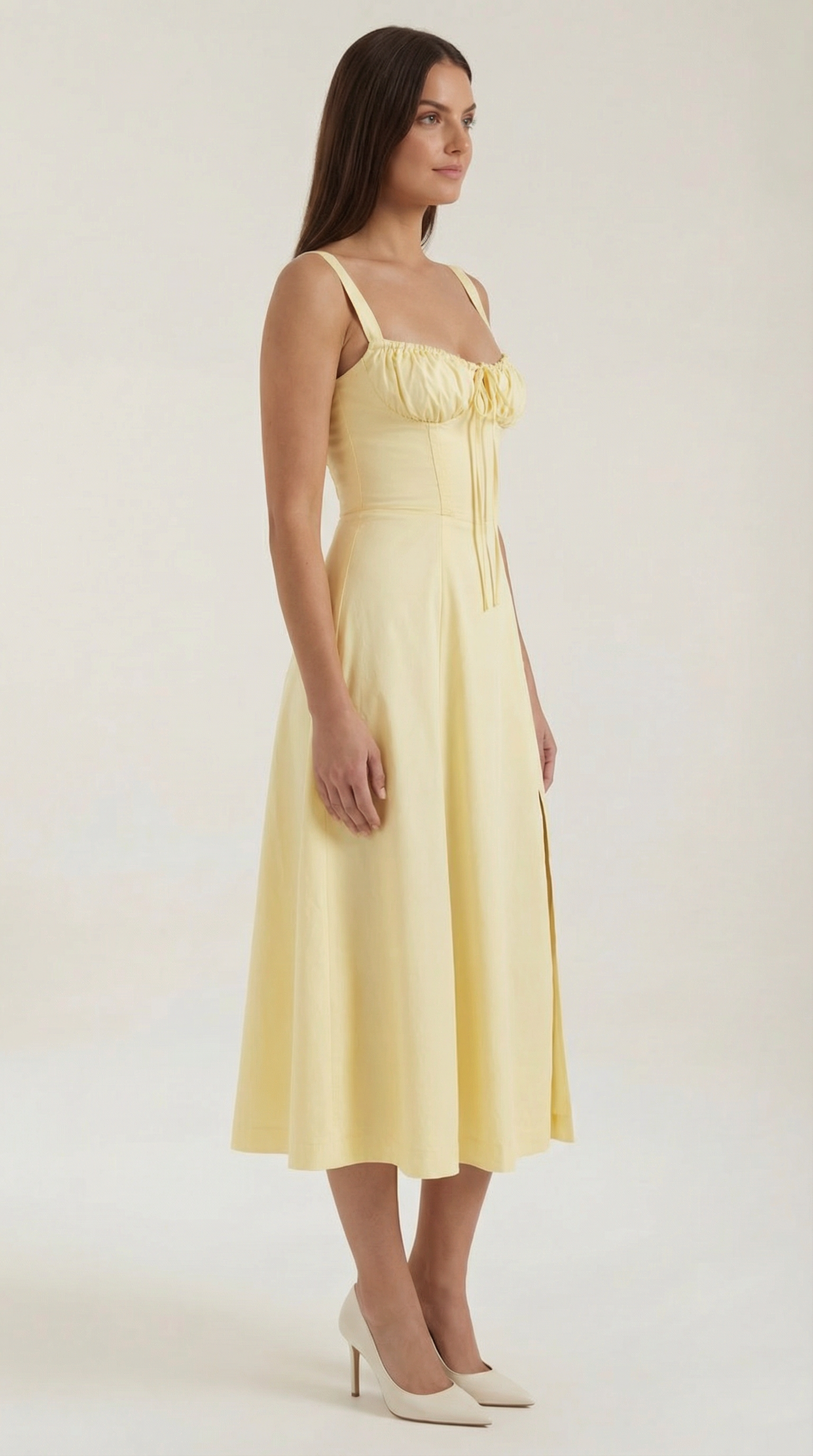 Vestito Midi con Lacci Donna Scollo a Cuore Gonna Svasata Spacco Laterale – Jadélia