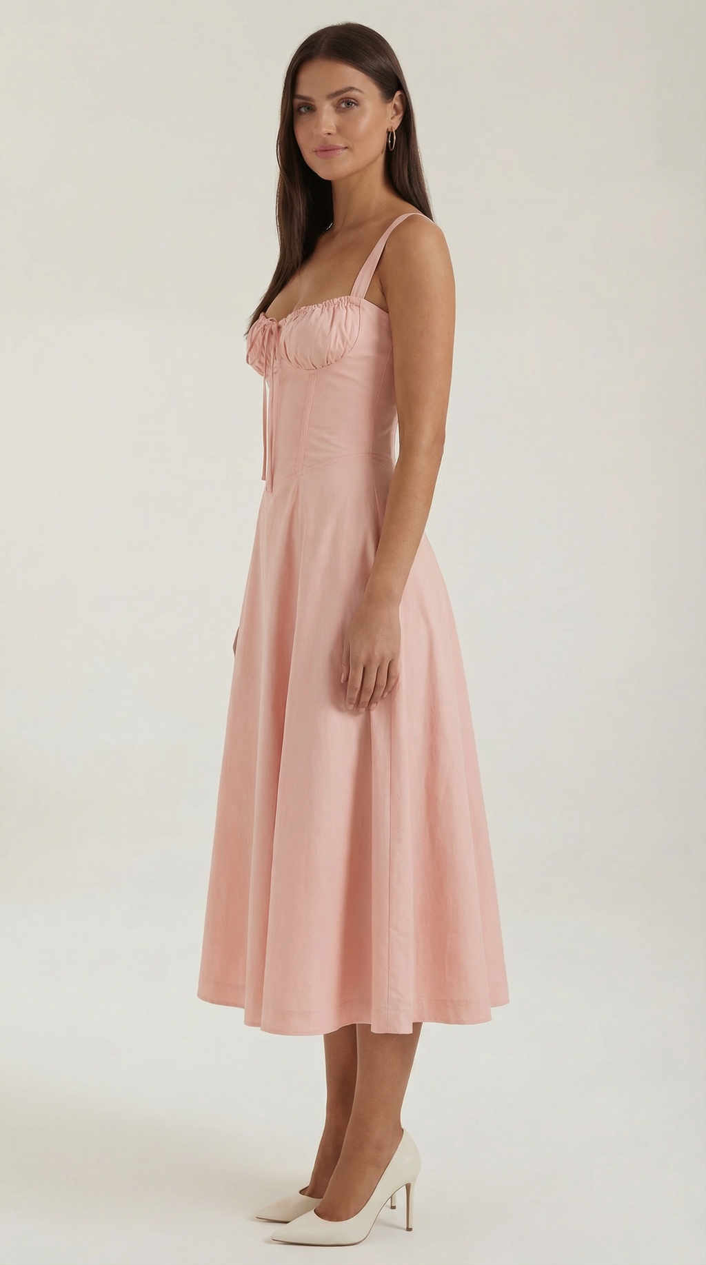 Vestito Midi con Lacci Donna Scollo a Cuore Gonna Svasata Spacco Laterale – Jadélia