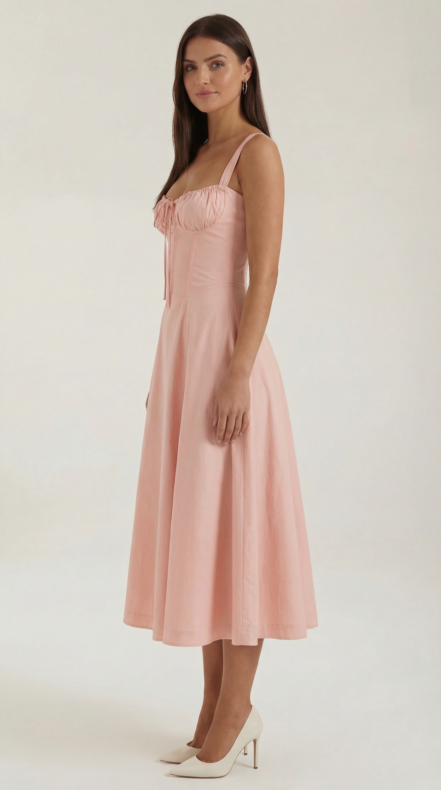 Vestito Midi con Lacci Donna Scollo a Cuore Gonna Svasata Spacco Laterale – Jadélia