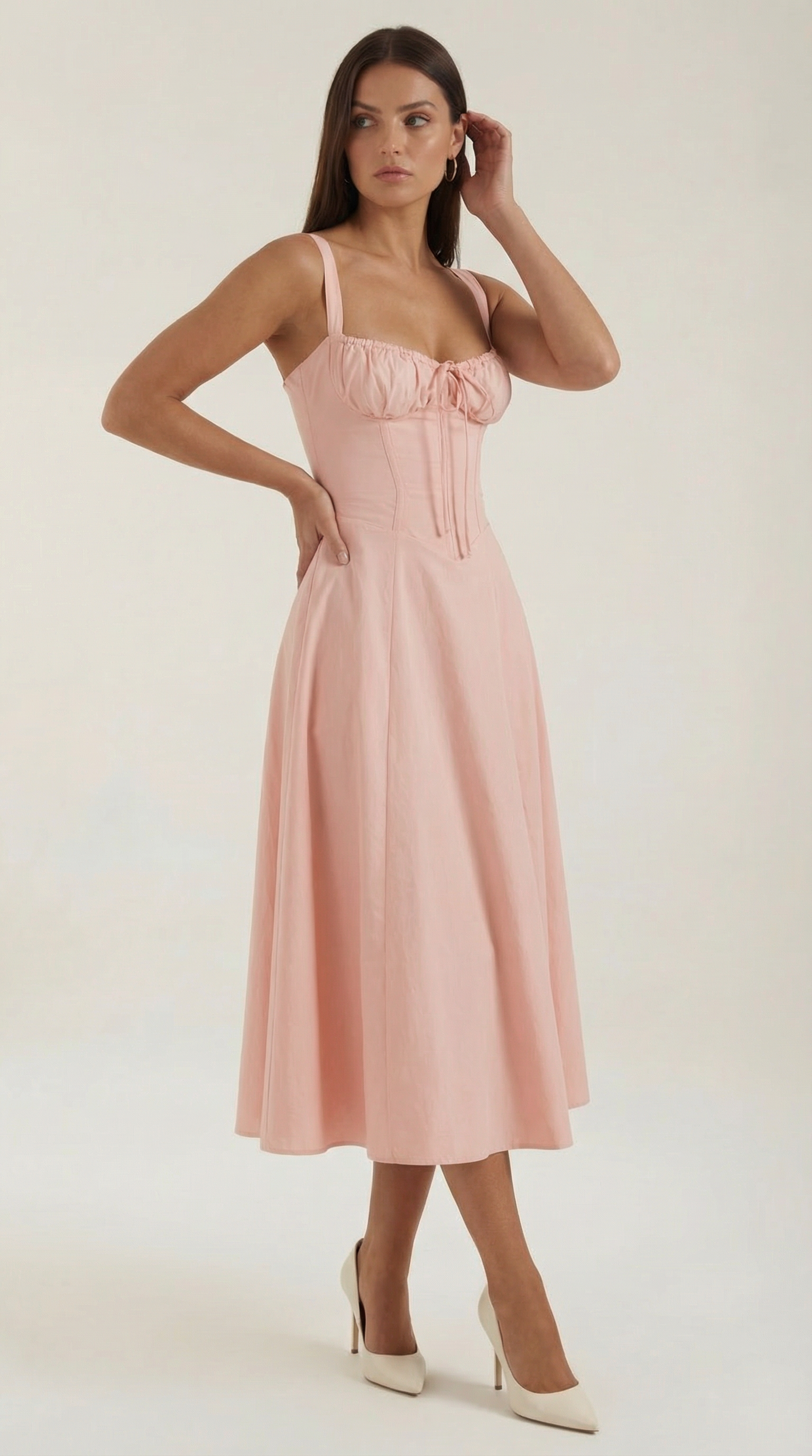 Robe Midi à Lacets Femme Décolleté Cœur Jupe Évasée Fente Latérale – Jadélia