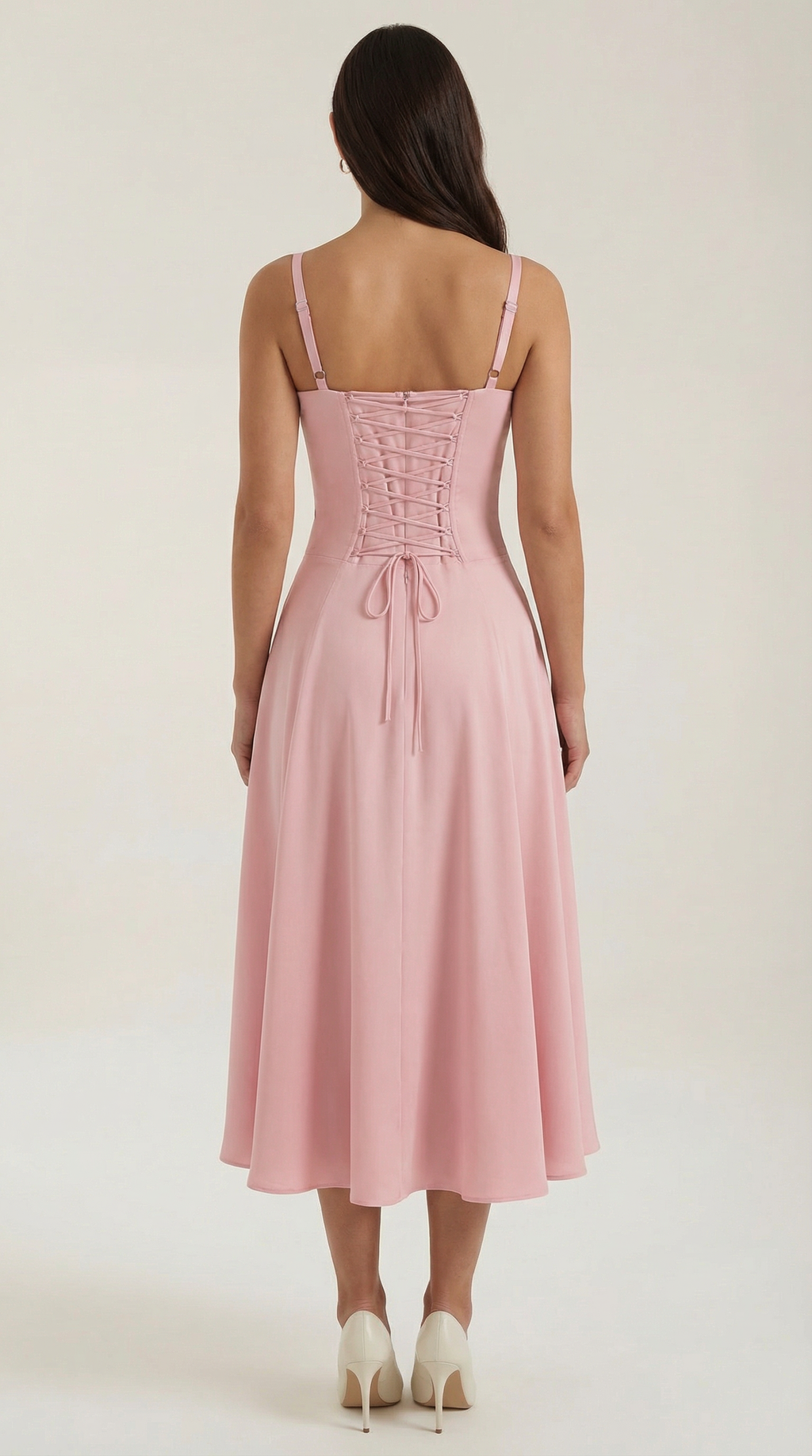 Vestito Midi con Lacci Donna Scollo a Cuore Gonna Svasata Spacco Laterale – Jadélia