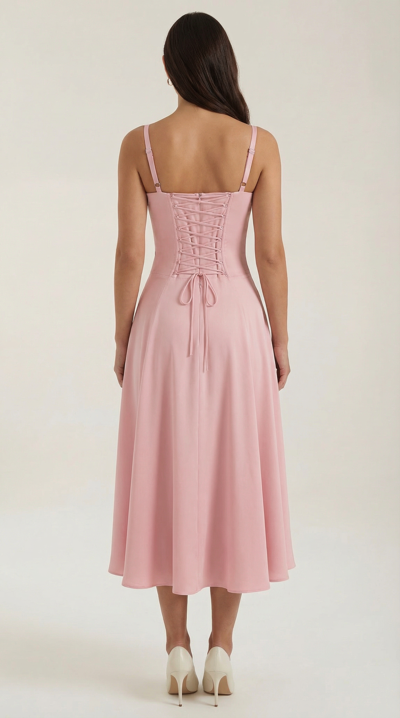 Vestito Midi con Lacci Donna Scollo a Cuore Gonna Svasata Spacco Laterale – Jadélia