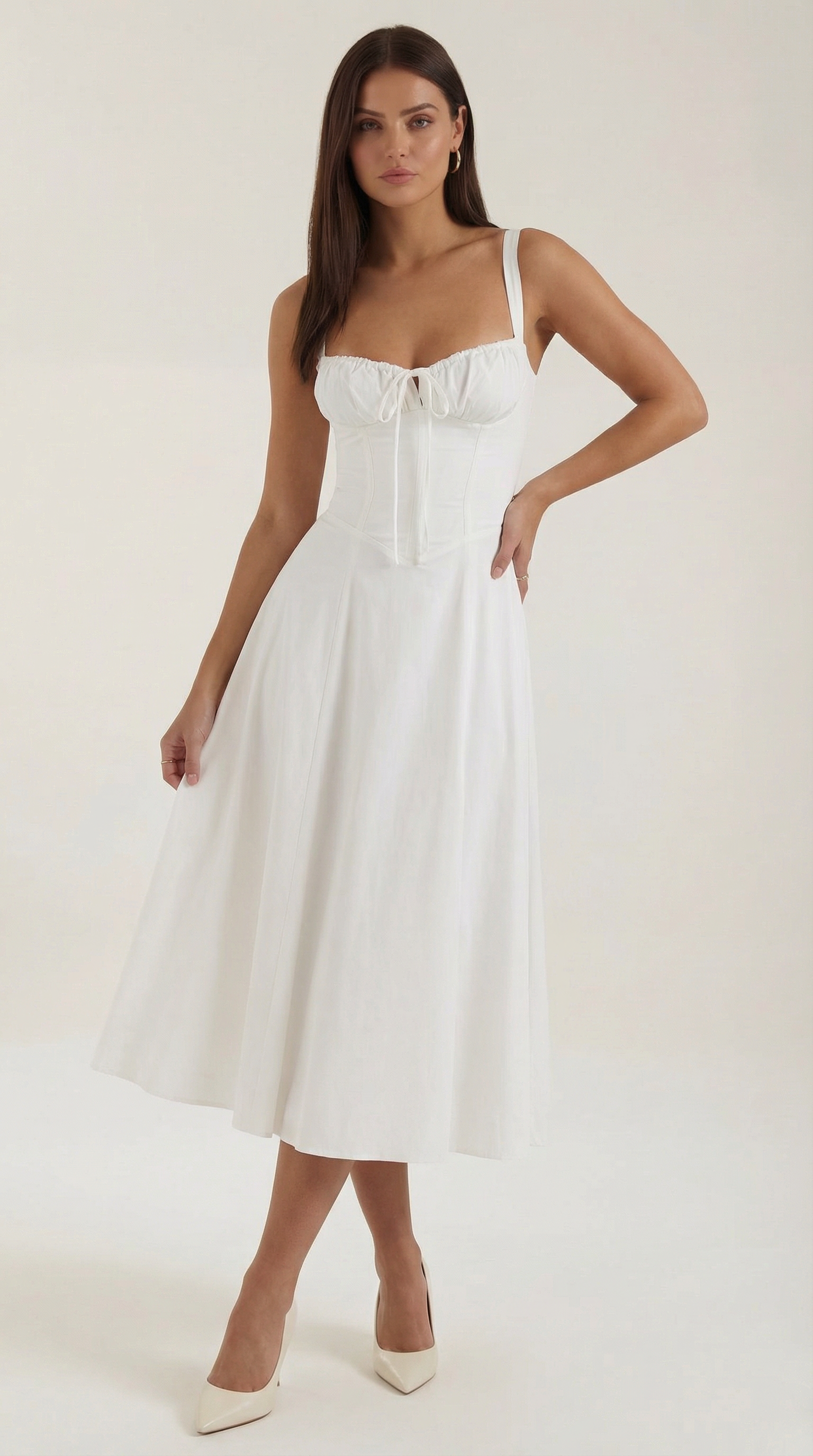 Robe Midi à Lacets Femme Décolleté Cœur Jupe Évasée Fente Latérale – Jadélia