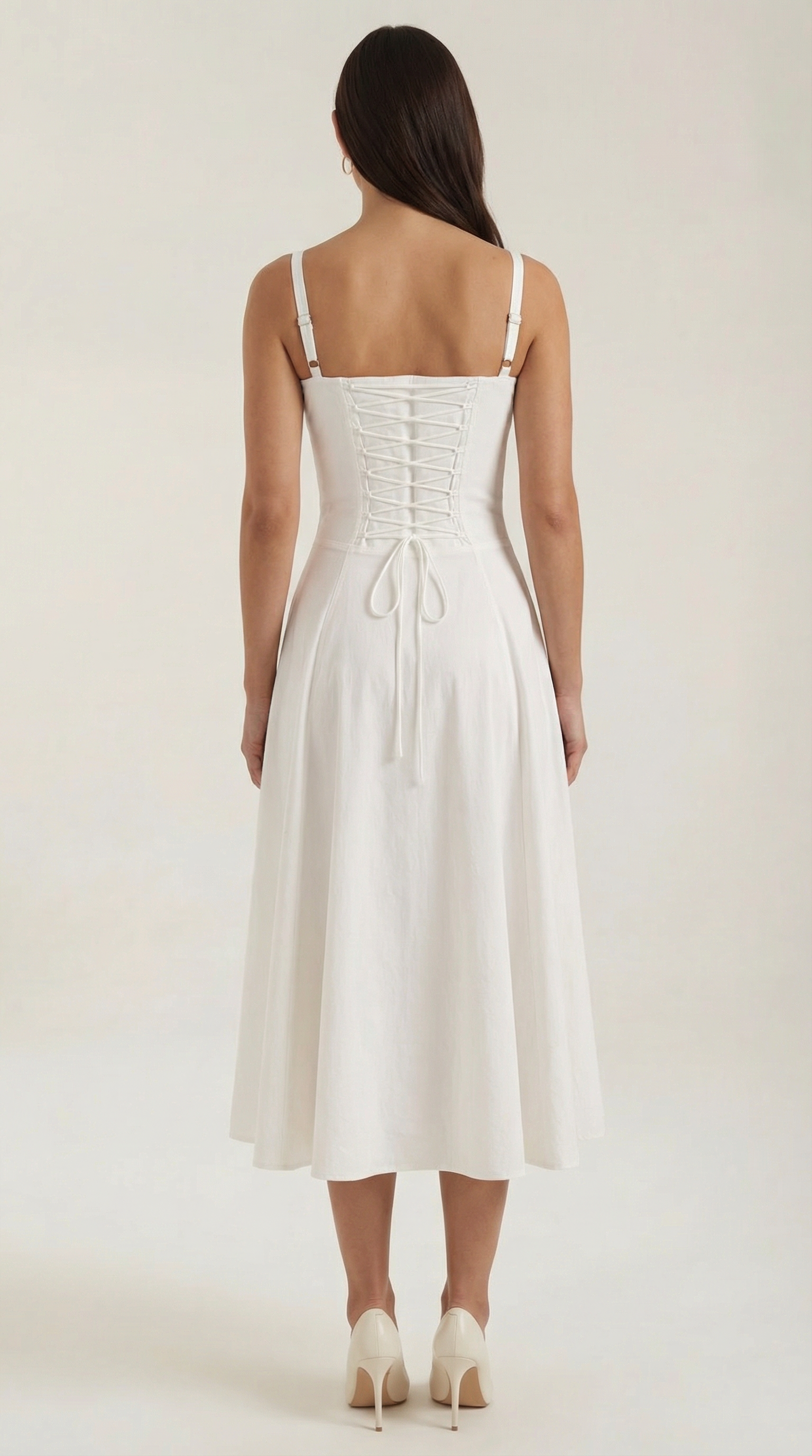 Robe Midi à Lacets Femme Décolleté Cœur Jupe Évasée Fente Latérale – Jadélia