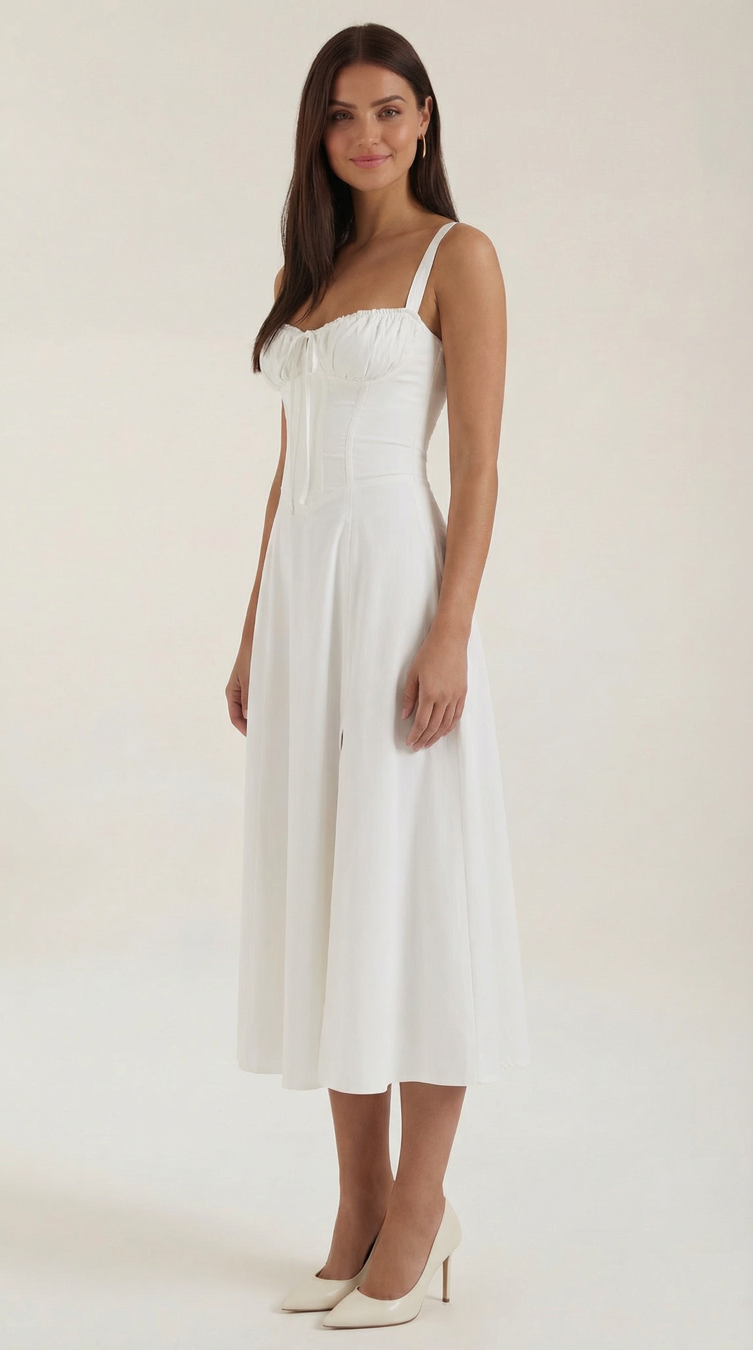 Robe Midi à Lacets Femme Décolleté Cœur Jupe Évasée Fente Latérale – Jadélia