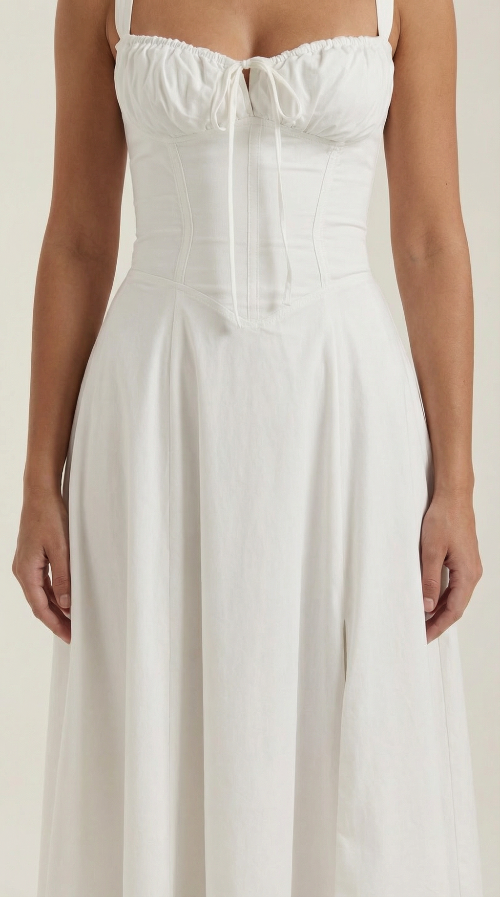 Vestito Midi con Lacci Donna Scollo a Cuore Gonna Svasata Spacco Laterale – Jadélia