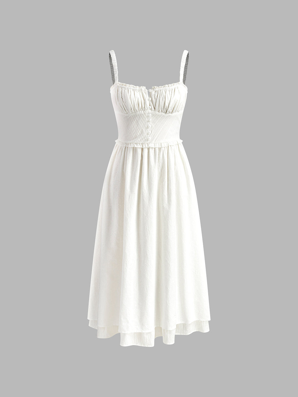 Robe Midi Femme Sans Manches Décolleté Coton Blanc Ourlet Volant Invitée Mariage