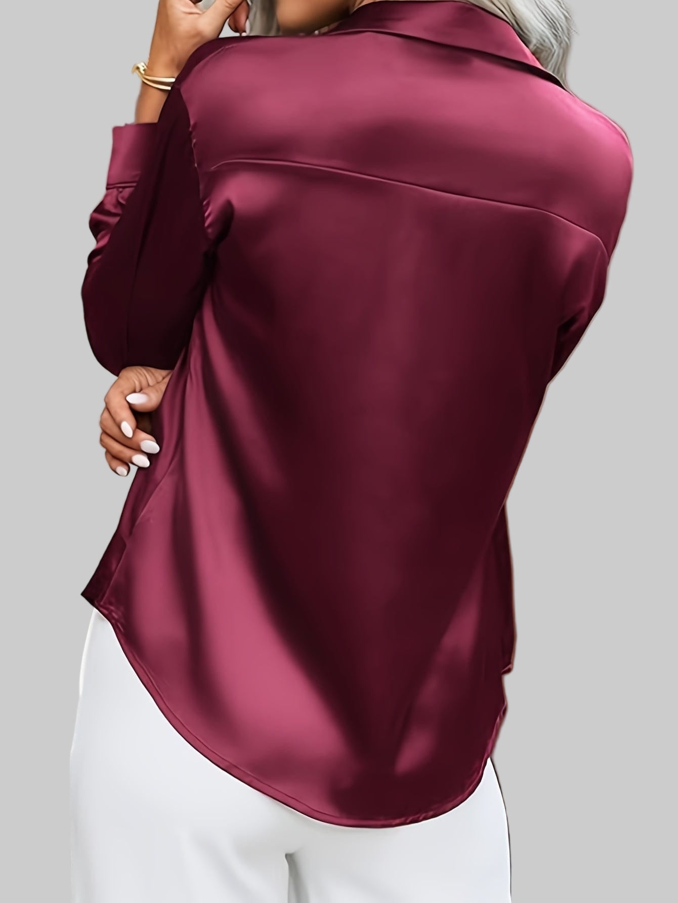 Camicia a bottoni in raso lucente a maniche lunghe per donne – Satin Button